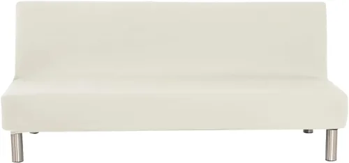 Vista 2 de Funda de sofá cama sin brazos de color liso de poliéster y elastano, elástica, para futón, 3 plazas, elástica, plegable, se adapta a sofá cama Beige