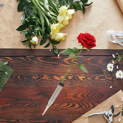 Vista 5 de 50 tubos de agua florales con púas de anclaje, tubo de nutrición de flores de plástico, tallos de flores, tubos de agua para flores frescas