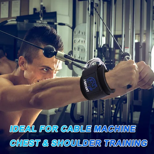 Vista 5 de Muñequeras para entrenamientos de máquina de cable, correas acolchadas con anillos en D reforzados para entrenamiento de fuerza, sistemas de polea