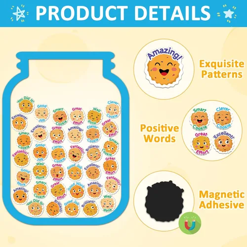 Vista 3 de Tarro magnético de 73 piezas de galletas inteligentes para niños, galletas inteligentes, recompensas, tarro de gestión de comportamiento positivo