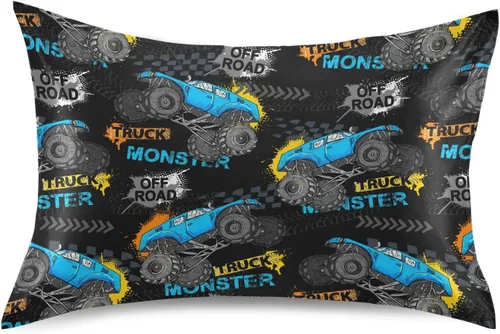 Vista 19 de Fundas de almohada de seda con estampado negro de camión monstruo para cabello y piel, suave, transpirable, suave, refrescante, funda de almohada