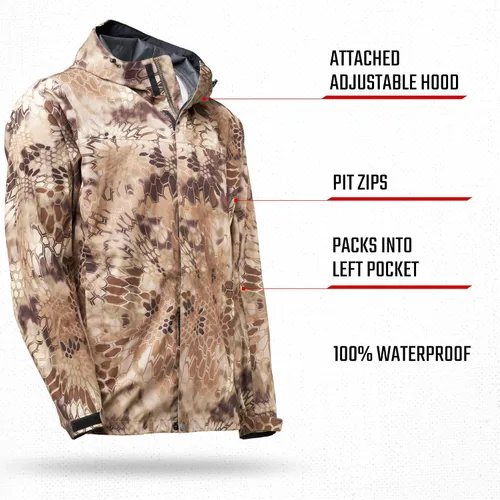 Vista 3 de Kryptek Men's Jupiter Waterproof, Breathable, Packable Camo Hunting Jacket