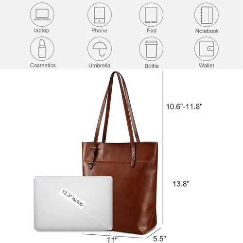 Vista 4 de S-ZONE - Bolso bandolera de cuero auténtico, estilo vintage, gran capacidad, 2.0