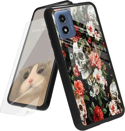 Vista 79 de Funda para Motorola Moto G Play 4G 2024 con protector de pantalla, parte trasera de vidrio templado + funda de silicona suave TPU absorción