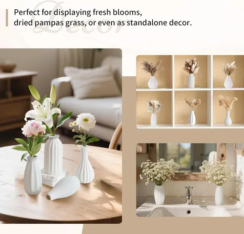 Vista 9 de Jarrón de cerámica blanca para decoración de mesa: jarrones pequeños de NUPTIO para flores, centro de mesa, decoración de mesa para Navidad, hogar
