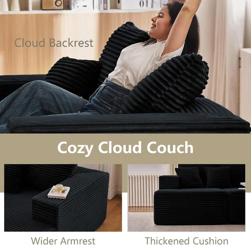 Vista 7 de Sofá modular de nube de 140 pulgadas para sala de estar, sofá modular de asiento profundo, juego de sofás de pana grandes y cómodos con espuma