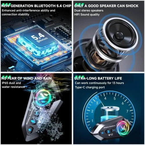 Vista 6 de Casco Integral Abatible con Bluetooth para Motocicleta - ABS Transpirable con Doble Visera HD/Anti-Sol, Certificado DOT, Forro 3D Extraíble - 2.6