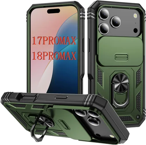 Vista 83 de PASNEW Funda militar para iPhone 13 Pro Max, cubierta de cámara deslizante y soporte de anillo de metal de 360°, carcasa rígida multicapa resistente