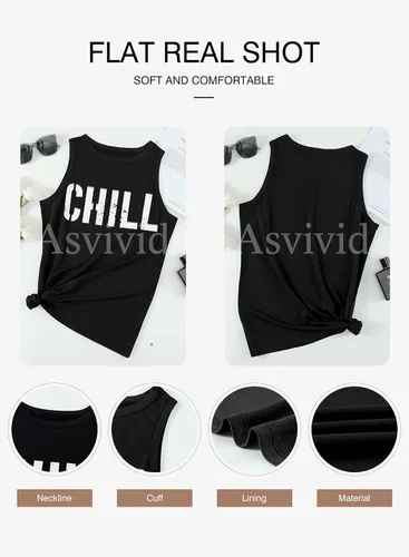 Vista 4 de Asvivid - Camisetas sin mangas para mujer, holgada, con cuello redondo, estampado de letras, diente de león, para verano, casuales