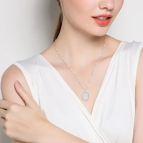 Vista 4 de LOOVE Collar de plata de ley 925 de San MiguelSan CristópaloCrucifijo de JesúsSan BenitoVirgen María milagrosa para hombres y mujeres arcángel