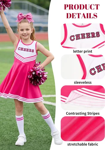 Vista 3 de lontakids Disfraces de animadora para niñas, vestidos de 4 piezas Rosa Rojo