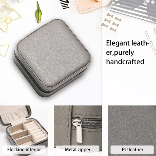 Vista 4 de Vee - Joyero de viaje pequeño, organizador de joyas portátil con espejo, estuche de almacenamiento para aretes, anillos, collares, regalo