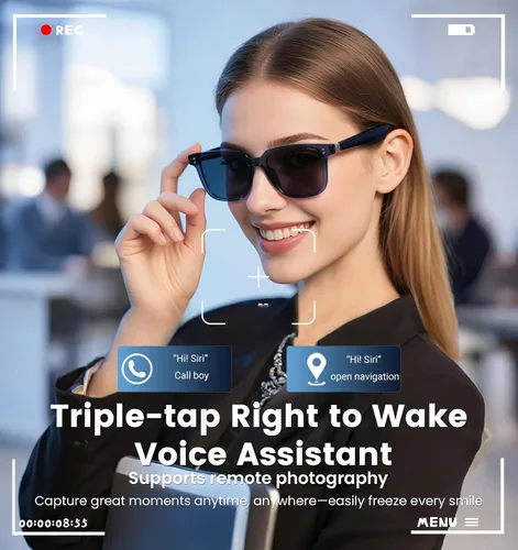 Vista 8 de Lentes inteligentes de traducción AI con GPT de chat para hombres y mujeres, gafas de sol Bluetooth 5.4 con traductor en 100 idiomas y acentos, Gris