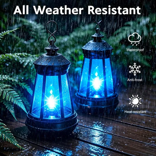 Vista 5 de Mini Solar Lantern Lights Replacement for Outdoor Statue, Blue Solar Lights Small Hanging Lantern Replacement, Waterproof Garden Decor Outdoor