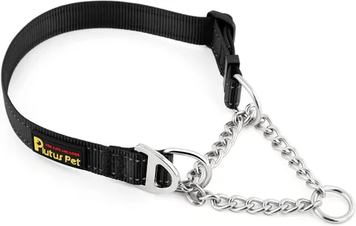 Vista 11 de Collar de perro Martingale de Plutus Pet con cadena de acero inoxidable y nylon reflectante, collar de entrenamiento ajustable sin tirón, para Beige