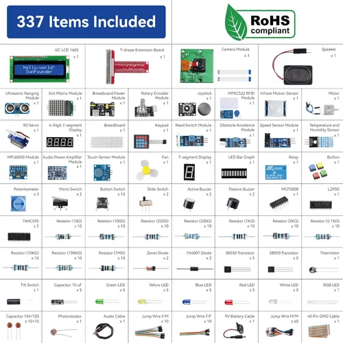 Vista 5 de SunFounder Raphael Ultimate Starter Kit para Raspberry Pi 5 4 B 3B B+ 400, Zero 2 W, cumple con RoHS, Python, C Java, tutoriales en línea y cursos