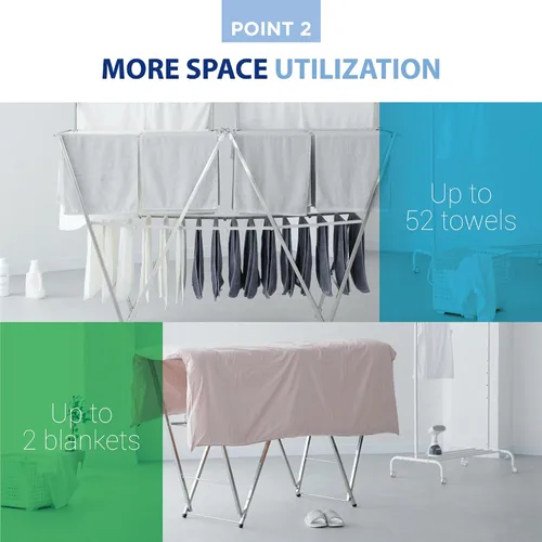 Vista 4 de Letusto W-Rack - Estante de secado de ropa para ropa – Estante plegable para ropa interior y exterior – Soporte para secadora de ropa de lavandería