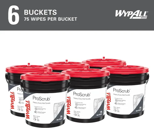 Vista 3 de WypAll PowerClean ProScrub Toallas Húmedas de Trabajo Pesado (91371), Limpieza de Doble Acción, Toallitas Grandes de 9.5" x 12" Pulgadas, Cubo