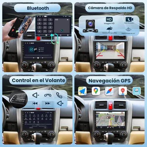 Vista 5 de Estéreo de coche 2G+64G Android 15 para Honda CRV 2007-2011 con Carplay inalámbrico/Android Auto con navegación GPS WiFi, pantalla táctil de 9