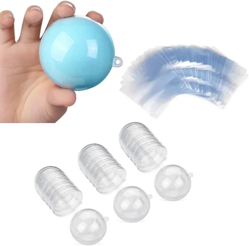 Vista 7 de AOMGD Juego de 25 50 adornos rellenos de plástico transparente de Navidad, molde de bomba de baño, bolas de plástico acrílico transparente