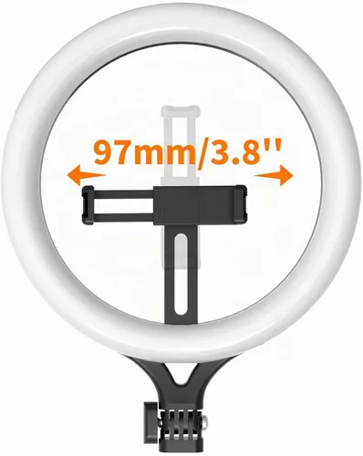 Vista 2 de Piezas de repuesto de luz de anillo de 10 pulgadas, regulables con 2 cabezales de bola universales, puerto USB, 10 W/5 V/2 A