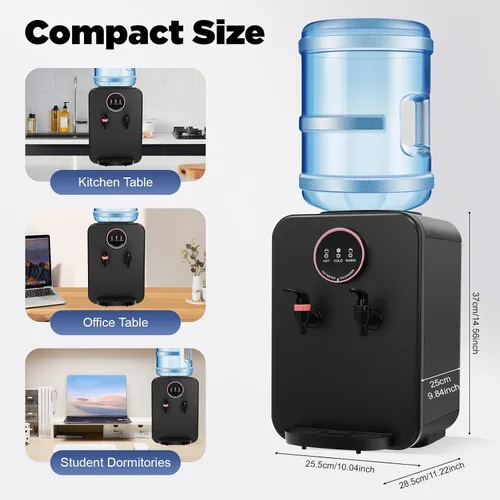 Vista 5 de Dispensador de agua caliente y fría de 50-0100 °F Mini 14.5 pulgadas de alto, dispensador de agua de carga superior para botellas de 1 a 5 galones
