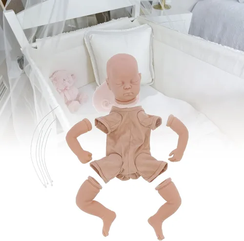 Vista 8 de Kit de 19 muñecas – Molde de muñeca bebé sin pintar con extremidades, cabeza, cuerpo de tela, ojos y accesorios
