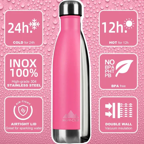 Vista 2 de Mont-Clair H2O - Botella de agua de acero inoxidable aislada al vacío, sin BPA, botella de bebidas frías 12 horas y calientes las 24 horas, metal