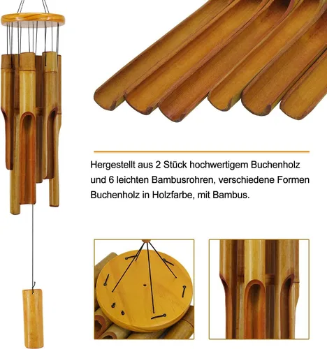 Vista 4 de Campanas de viento de bambú para exteriores, Campanas de viento de madera con melodía de tono profundo, Campana de viento Zen clásica de 30