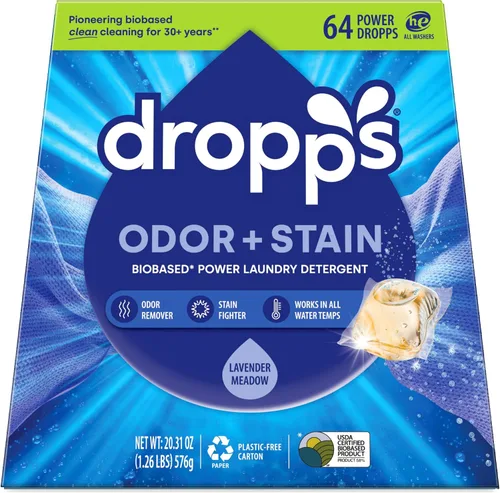Vista 9 de Dropps Cápsulas de detergente para ropa a base de biológicas Odor & Stain Crisp Breeze HE compatibles con ropa fresca, suministros de jabón