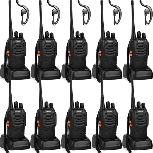 Vista 9 de Walkie Talkies Radios bidireccionales recargables de largo alcance de 16 canales con auricular (paquete de 2)