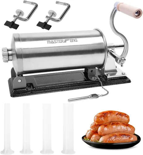 Vista 9 de 2.5 LBS Sausage Stuffer Horizontal Stainless Steel Stuffing Maker Machine Packed with 8 Stuffing Funnels and 1 Silicone Piston
