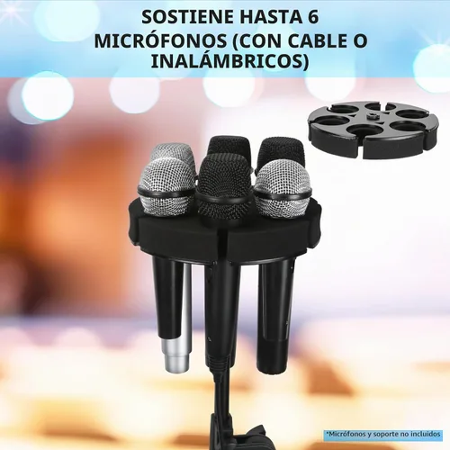 Vista 3 de Soporte para micrófonos múltiples, soporta hasta 6 micrófonos, soporte de micrófono con cable e inalámbrico para soporte, aluminio, negro