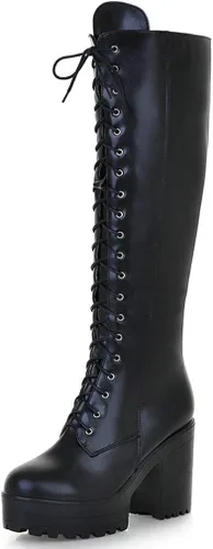 Vista 3 de Parisuit - Botas góticas de tacón alto con cordones para mujer, botas de combate con cremallera lateral
