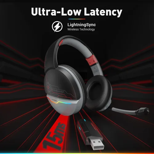 Vista 5 de NUBWO G08 - Auriculares inalámbricos duales para juegos con micrófono para PS5, PS4, PC, móvil, tableta inalámbrico de 2.4 GHz + 5.3 Bluetooth