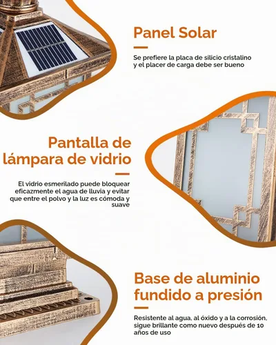 Vista 2 de Luz LED Solar para Poste Exterior, Lámpara de Tapa de Poste de Cerca de Aluminio con Control Remoto Regulable, Luces de Pilar Solares IP65 Bronce