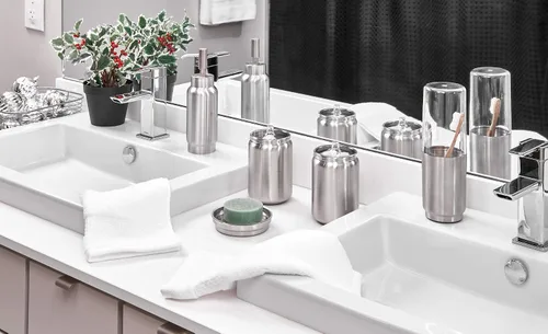 Vista 7 de iDesign Austin - Soporte cubierto de metal para cepillos de dientes, para cepillos regulares y eléctricos en baños de dormitorios universitarios