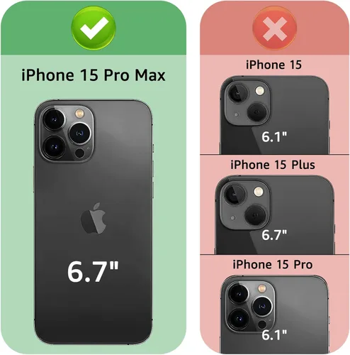 Vista 2 de XcaseBar Funda tipo cartera para iPhone 15 Pro Max de 6.7 pulgadas con cremallera para tarjetas de crédito y bloqueo RFID, funda protectora de piel