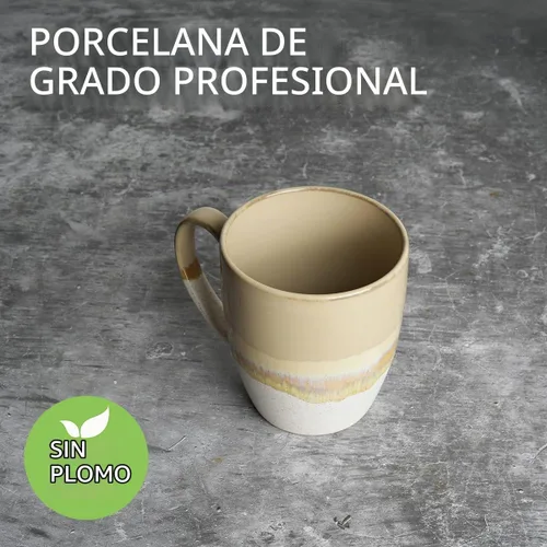 Vista 3 de Bosmarlin Juego de 4 tazas de café de cerámica, 17 oz, tazas de café con asa grande, aptas para microondas, esmalte reactivo único Marrón Gris