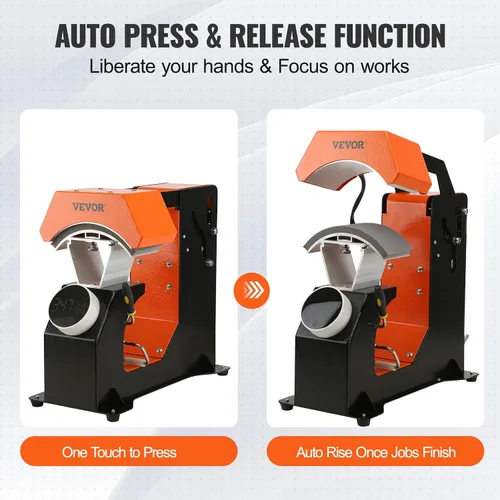 Vista 3 de VEVOR Máquina de prensa térmica automática 3 en 1 para gorras - Sin arrugas, liberación automática y botón de presión, panel de control digital