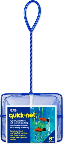 Vista 18 de Penn-Plax Quick-Net Aquarium Fish Net - Fine Mesh, Vinyl-Covered Braided Handle - Small Aquarium Cleaning Tool for Gentle Fish Handling - Use in