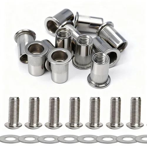 Vista 9 de Tuercas y pernos de remache de acero inoxidable 1/4-20 y pernos de 1" de cabeza de botón con tornillos de casquillo de tuerca de 1/4-20 Arandelas