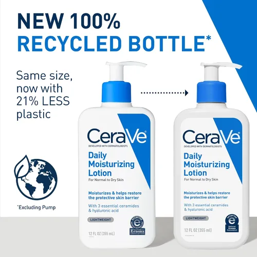 Vista 2 de CeraVe Loción hidratante diaria para piel seca, loción corporal y hidratante facial con ácido hialurónico y ceramidas, hidratante diario, sin