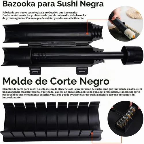 Vista 3 de Kit de Fabricación de Sushi, Juego Profesional de Fabricación de Sushi con Bazooka y Rodillo Incluye Alfombrilla de Bambú, Molde de Corte, Cuchillo