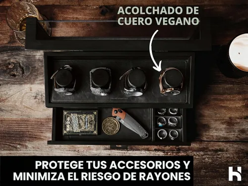 Vista 5 de Holme & Hadfield Vitrina de reloj de lujo de 4 ranuras con cubierta con Negro
