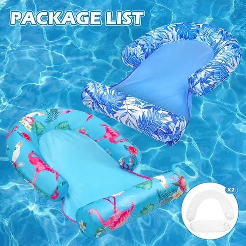 Vista 8 de Paquete de 2 flotadores de piscina para adultos, tumbona flotante de piscina con reposabrazaderas, silla flotante para adultos para piscina, playa