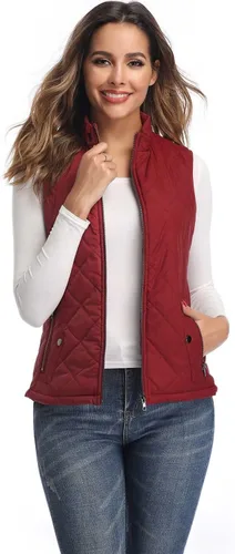 Vista 3 de LONGKING Chaleco de mujer, cuello alto, ligero, con cremallera, acolchado para mujer