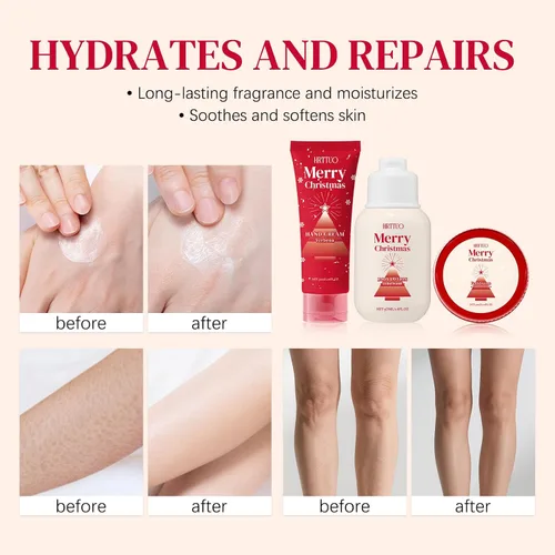 Vista 6 de Set de Cuidado Corporal de Navidad para Mujeres - Loción Hidratante con Fragancia, Crema de Manos y Crema de Pies, Reparación y Nutrición para Piel