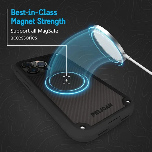 Vista 5 de Pelican Shield Kevlar Series - Funda para iPhone 14 Pro de 6.1 pulgadas [Compatible con MagSafe] Funda de carga magnética para teléfono con clip