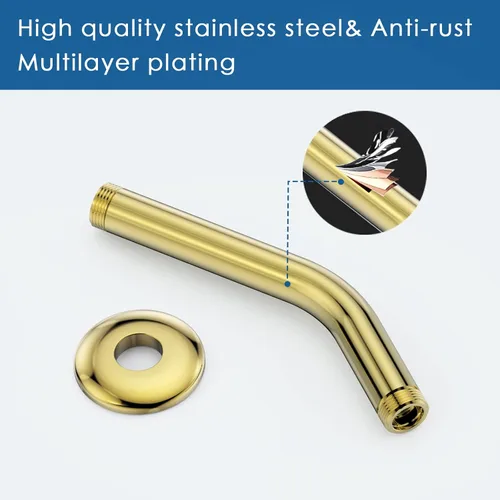 Vista 2 de HOPOPRO Brazo de ducha de 6 pulgadas con brida, brazo de cabezal de ducha angular de repuesto para montaje en pared para cabezal de ducha de mano Oro